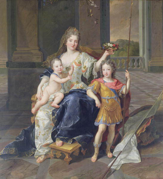 Francois de Troy Painting of the Duchess of La Ferte-Senneterre with the future Louis XV on her lap (then styled the Duke of Anjou) and the Duke of Brittany standing n